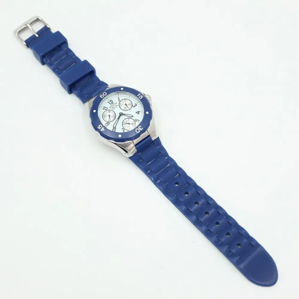 Invicta Mens Multifunction Watch 38mm White Dial Blue Bezel Silicone Strap